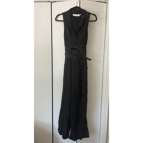 ASTR Black Wrap Jumpsuit w/ White Stitching. - Picture 2 of 3